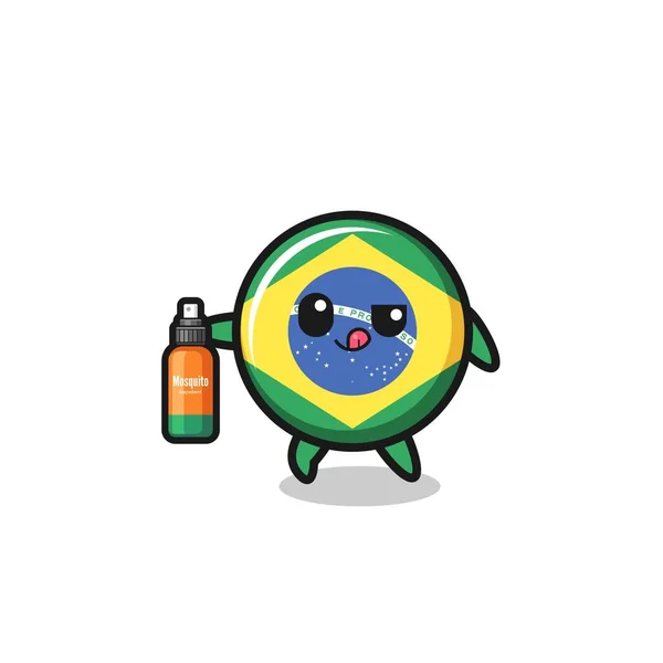 Cute Brazil Flag Holding Mosquito Repellent Cute Design — стоковый вектор