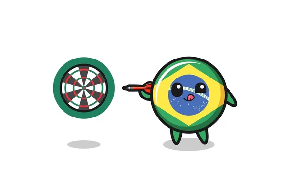 Cute Brazil Flag Playing Dart Cute Design — стоковый вектор