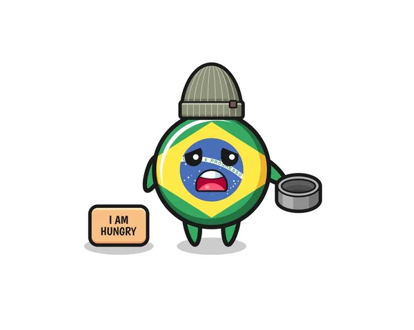 Cute Brazil Flag Beggar Cartoon Character Cute Design — Vetor de Stock