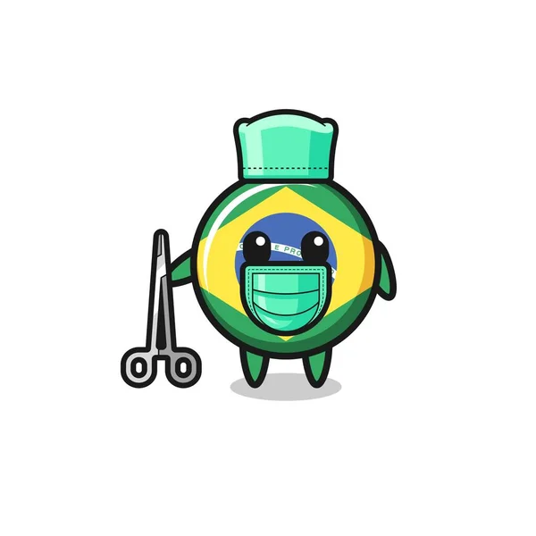 외과의사 Brazil 플래그 마스코트 캐릭터 귀여운 디자인 — 스톡 벡터