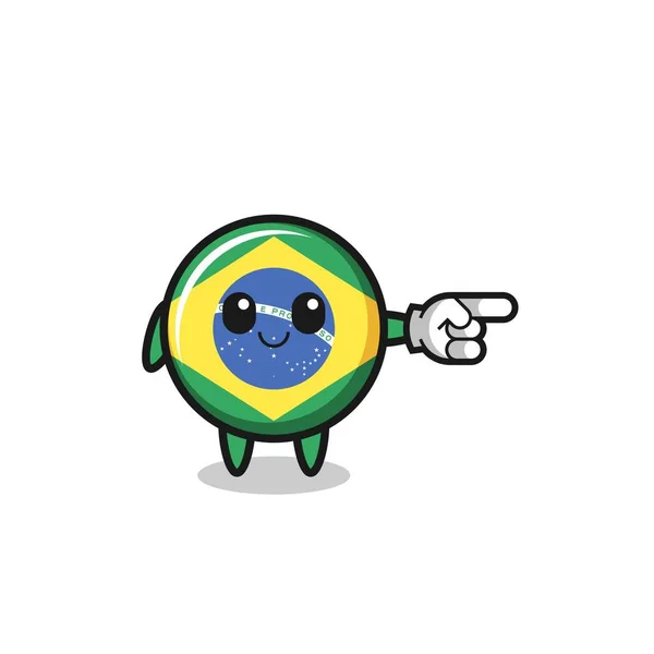 Brazil Flag Mascot Pointing Right Gesture Cute Design — Vettoriale Stock