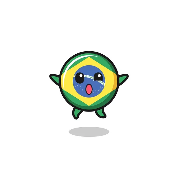 Brazil Flag Character Jumping Gesture Cute Design — Stok Vektör