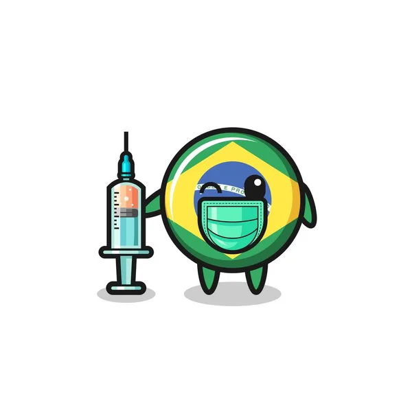 Brazil Flag Mascot Vaccinator Cute Design — Archivo Imágenes Vectoriales