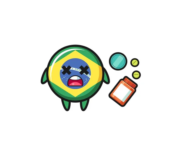 Illustration Overdose Brazil Flag Character Cute Design — Stockvektor