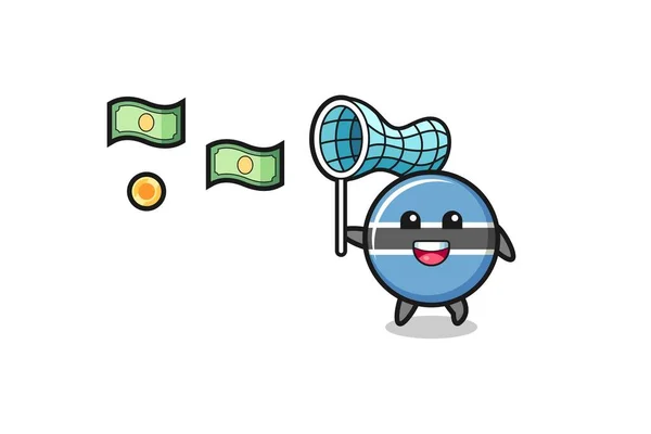 Illustration Botswana Flag Catching Flying Money Cute Design — Stockový vektor