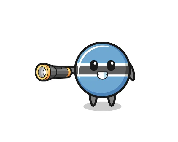 Botswana Flag Mascot Holding Flashlight Cute Design — стоковый вектор