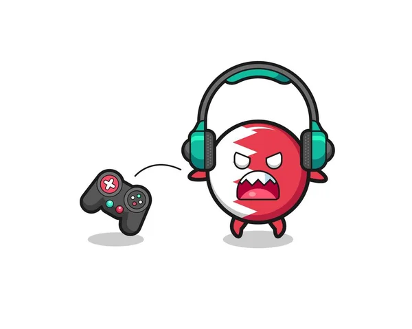 Bahrain Flag Gamer Mascot Angry Cute Design — стоковый вектор