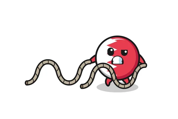 Illustration Bahrain Flag Doing Battle Rope Workout Cute Design — Image vectorielle