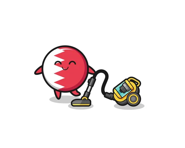 可爱的Bahrain标志抱着真空吸尘器插图 可爱的设计 — 图库矢量图片