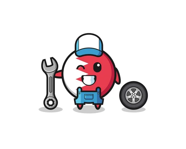 Bahrain Flag Character Mechanic Mascot Cute Design —  Vetores de Stock