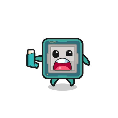 processor mascot having asthma while holding the inhaler , cute design