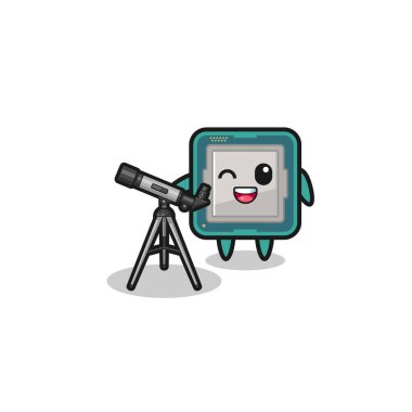 processor astronomer mascot with a modern telescope , cute design