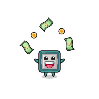 illustration of the processor catching money falling from the sky , cute design