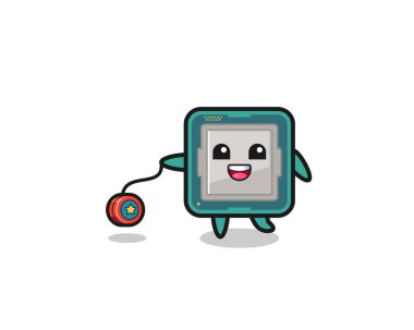 cartoon of cute processor playing a yoyo , cute design