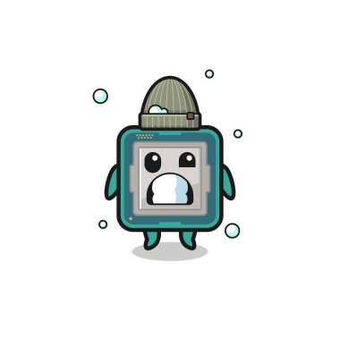 cute cartoon processor with shivering expression , cute design