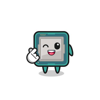 processor character doing Korean finger heart , cute design