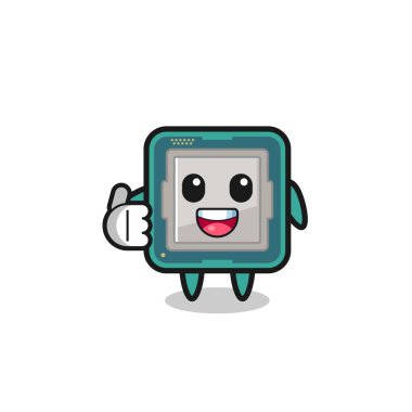 processor mascot doing thumbs up gesture , cute design