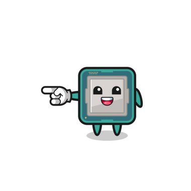 processor cartoon with pointing left gesture , cute design