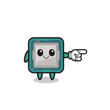 processor mascot with pointing right gesture , cute design