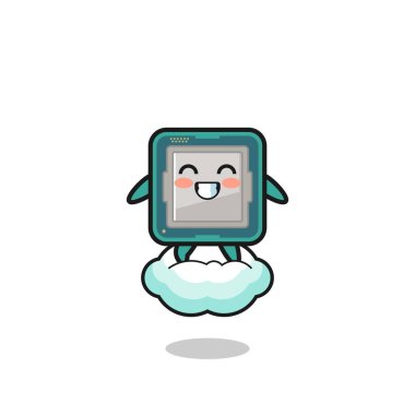cute processor illustration riding a floating cloud , cute design