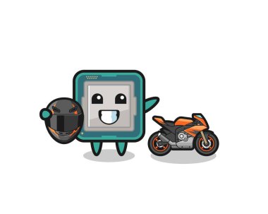cute processor cartoon as a motorcycle racer , cute design