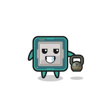processor mascot lifting kettlebell in the gym , cute design