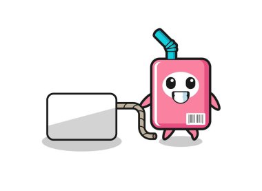 milk box cartoon is pulling a banner , cute design