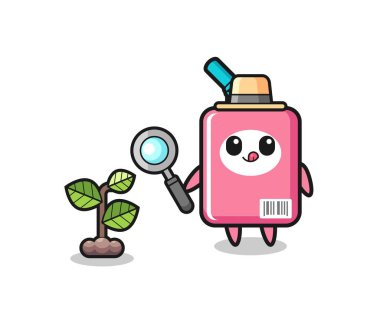 cute milk box herbalist researching a plants , cute design