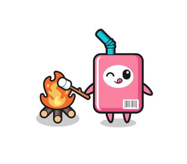 milk box character is burning marshmallow , cute design