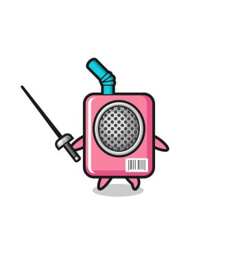 milk box earth cartoon as fencer mascot , cute design