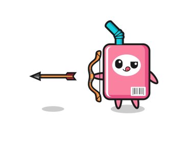 illustration of milk box character doing archery , cute design