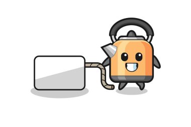 kettle cartoon is pulling a banner , cute design