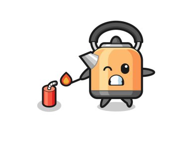 kettle mascot illustration playing firecracker , cute design