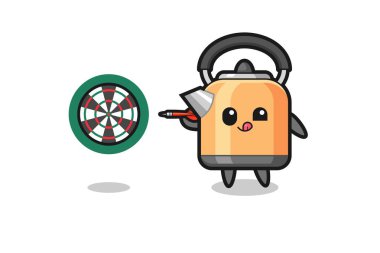 cute kettle is playing dart , cute design