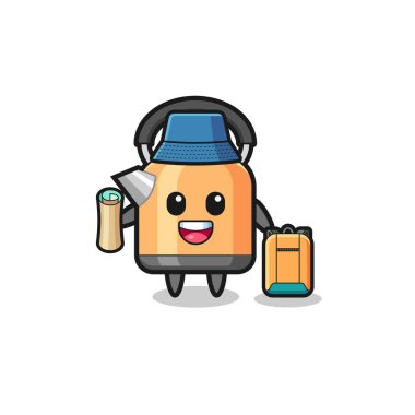 kettle mascot character as hiker , cute design