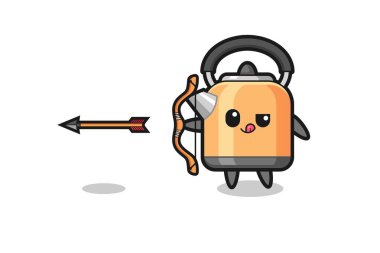 illustration of kettle character doing archery , cute design