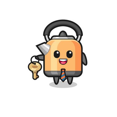 cute kettle as a real estate agent mascot , cute design