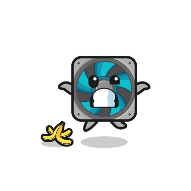 computer fan cartoon is slip on a banana peel , cute design