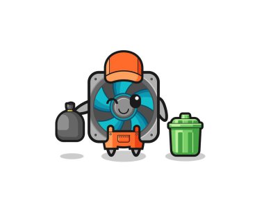 the mascot of cute computer fan as garbage collector , cute design