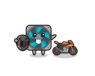 cute computer fan cartoon as a motorcycle racer , cute design