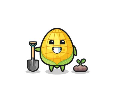 cute corn cartoon is planting a tree seed , cute design