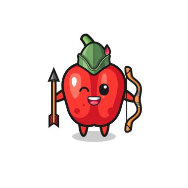 red bell pepper cartoon as medieval archer mascot , cute design