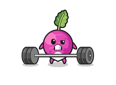 cartoon of turnip lifting a barbell , cute design