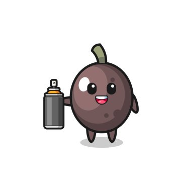 the cute black olive as a graffiti bomber , cute design