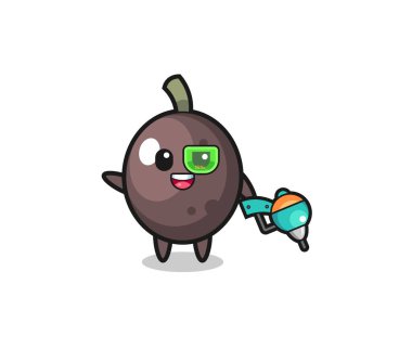 black olive cartoon as future warrior mascot , cute design