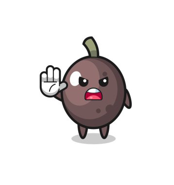 black olive character doing stop gesture , cute design