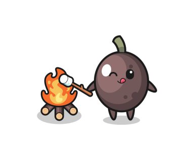 black olive character is burning marshmallow , cute design