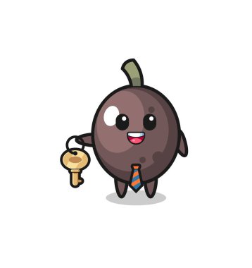cute black olive as a real estate agent mascot , cute design