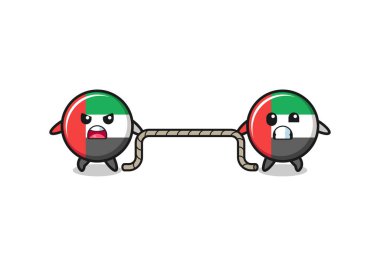 cute uae flag character is playing tug of war game , cute design