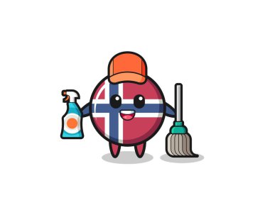 cute norway flag character as cleaning services mascot , cute design